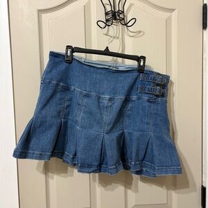 Wild Fable Blue Denim Pleated Mini Skirt with Side Buckles and Built in Shorts